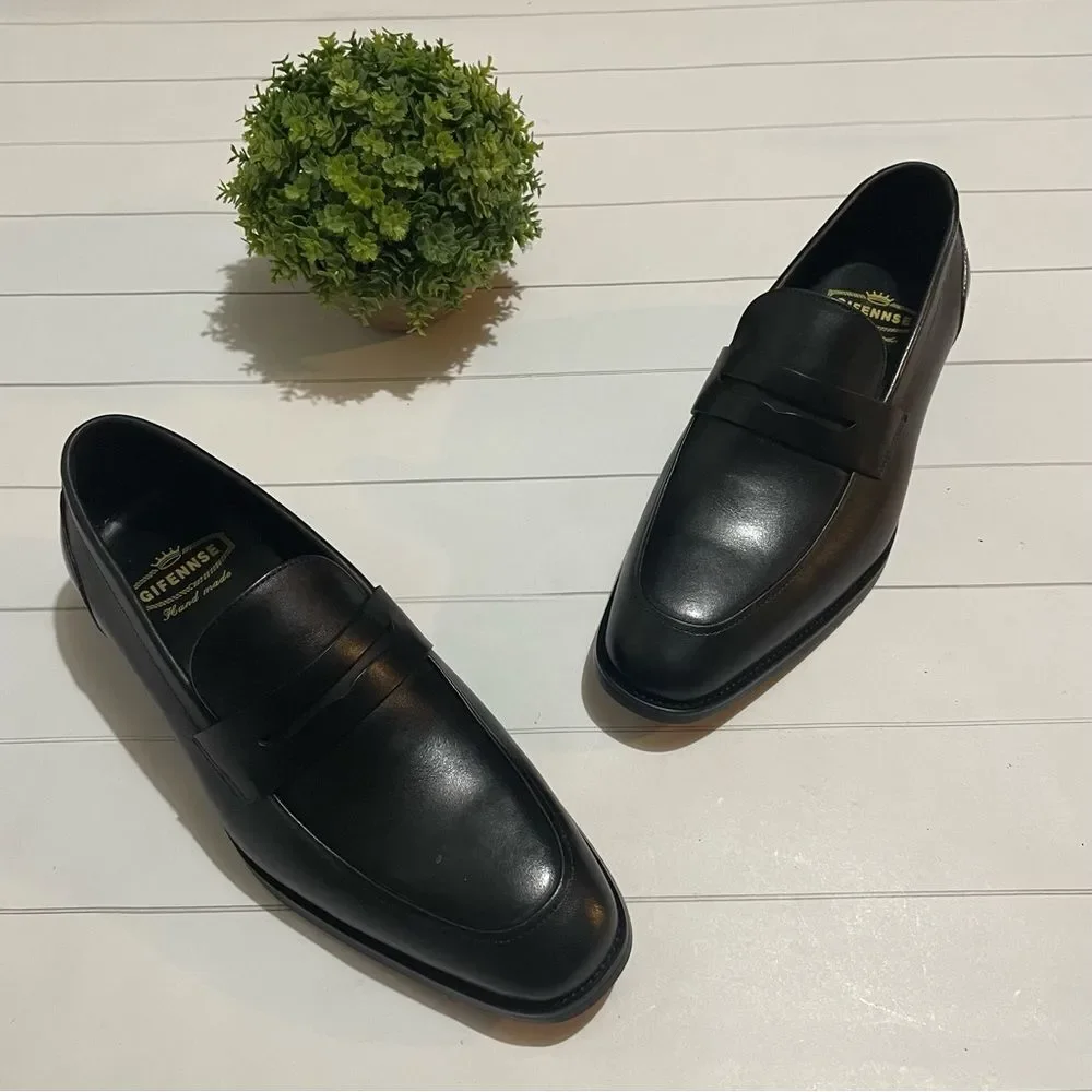 Gifennse Men's NWOT Black Leather Slip On Narrow Fit Loafer Dress Shoes Size 7